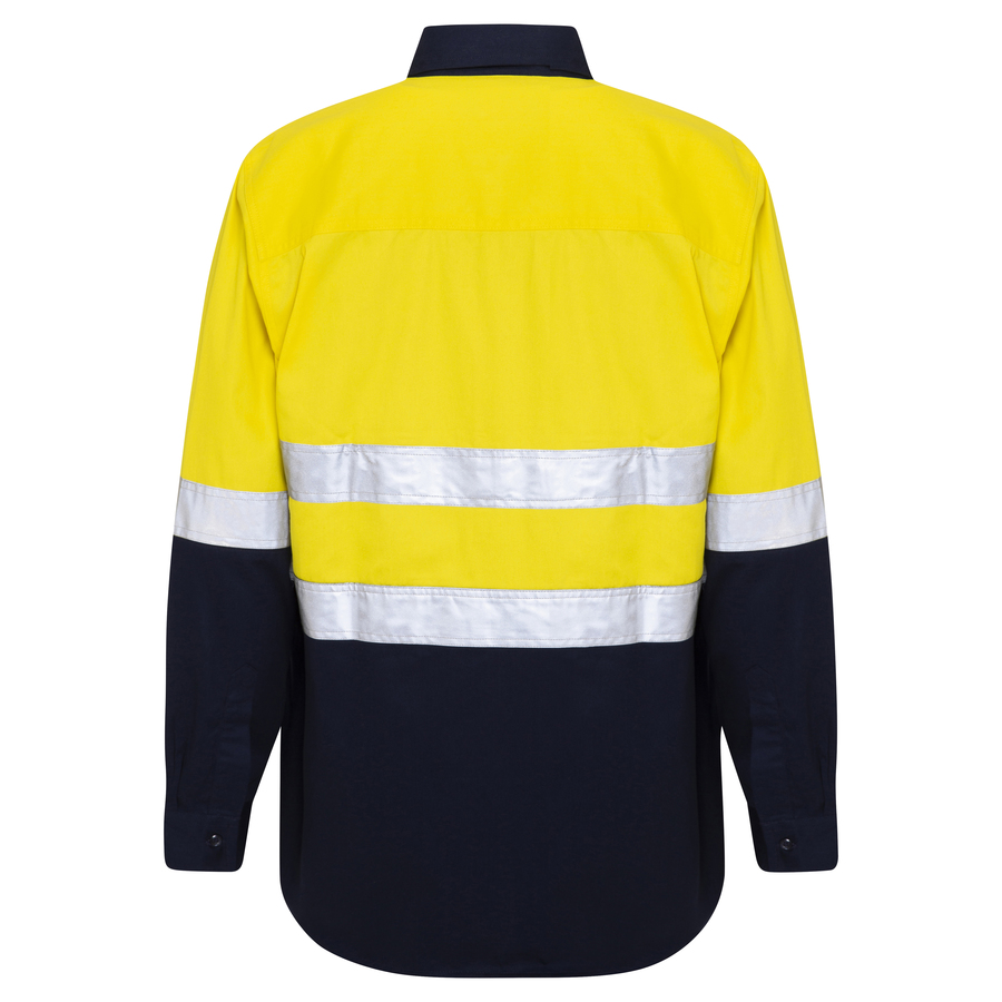 HiVis Closed Front Reflective Shirt Yellow & Navy Spartan Workwear