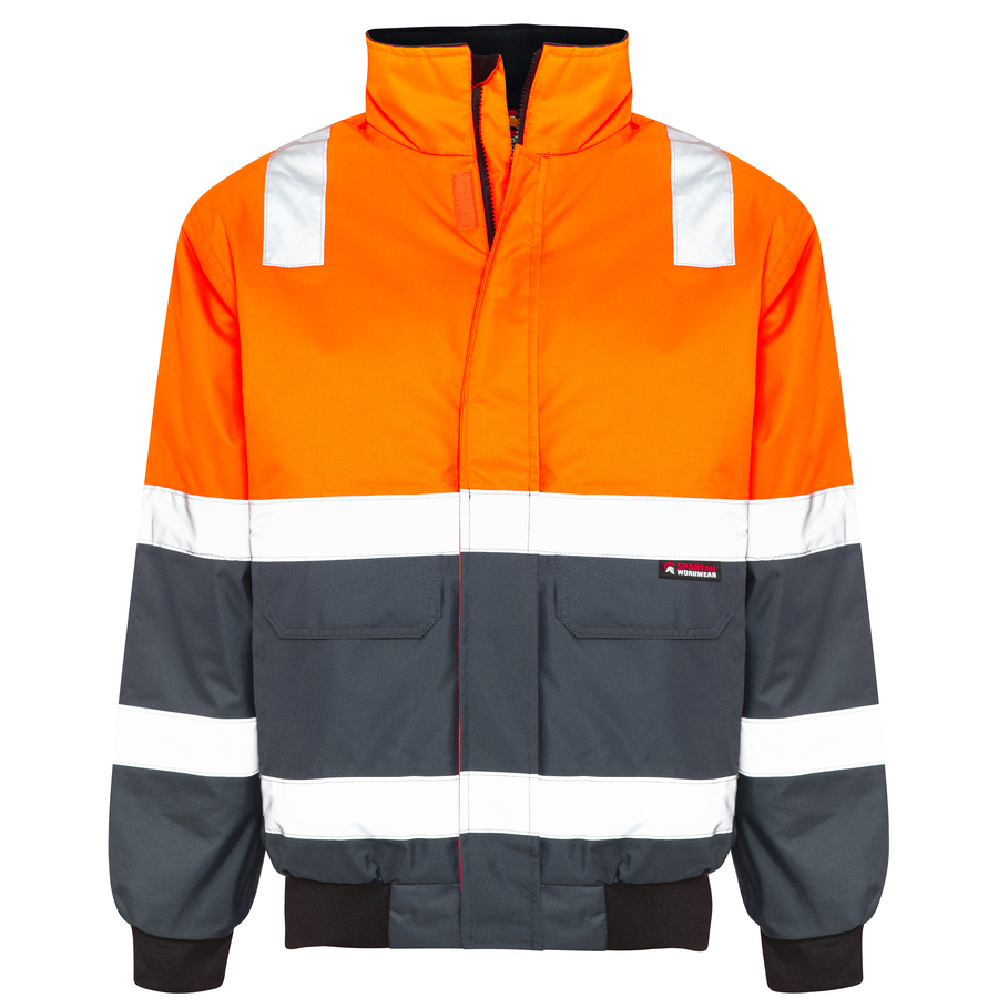 Hi Vis Waterproof Reflective Bomber Jacket - Orange/Navy