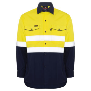 Hi Vis Yellow Navy Ripstop Shirt with reflective tape - front