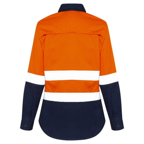 Hi Vis Orange Navy Blue Womens Cool Work Shirt with Reflective Tape