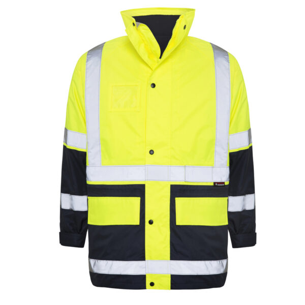 Hi Vis Yellow Black 5-in-1 waterproof reflective jacket - outer jacket