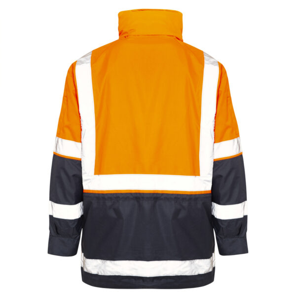 Hi Vis Orange Black 5-in-1 waterproof reflective jacket - outer jacket - back