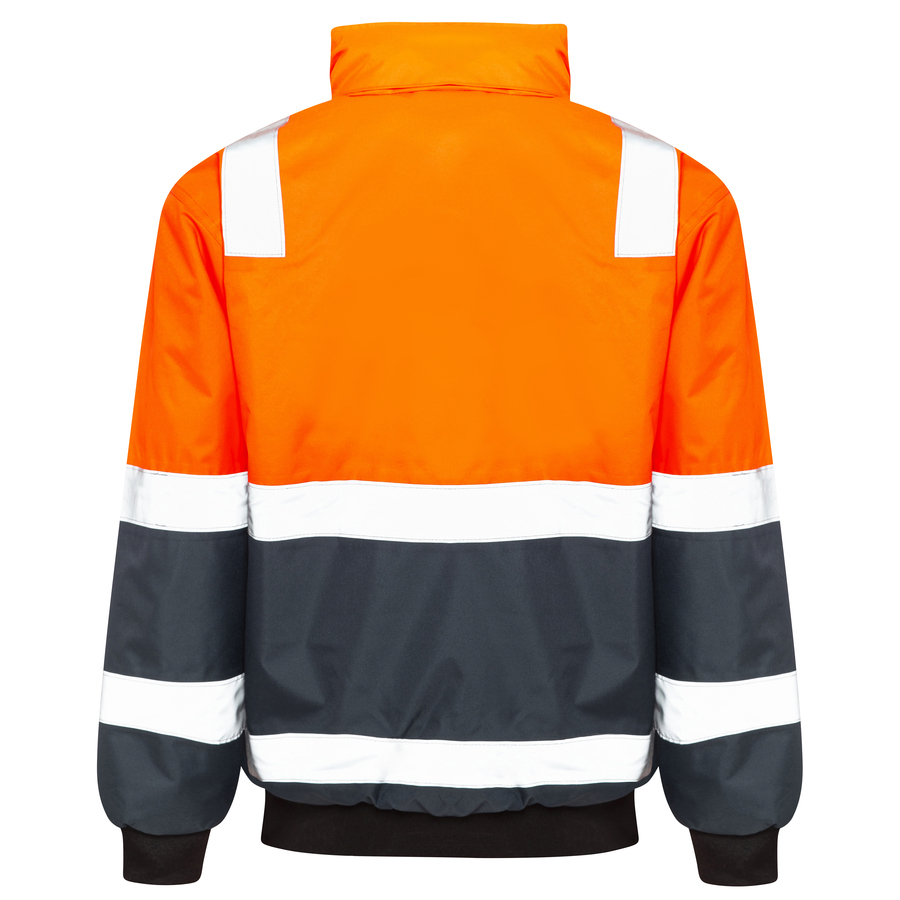 Hi Vis Waterproof Reflective Bomber Jacket - Orange/Navy