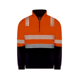 Taped 1/2 Zip Hi Vis Fleecy Jumper - Orange/Navy