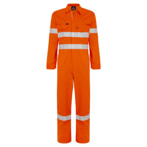 Hi Vis Orange Cotton Drill Reflective Taped Overalls - front view