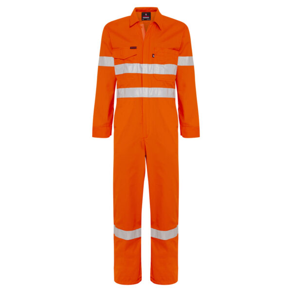 Hi Vis Orange Cotton Drill Reflective Taped Overalls - front view