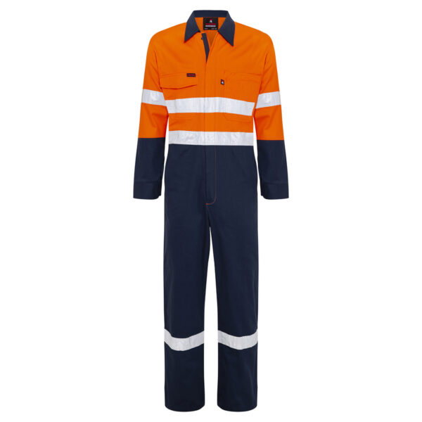 Orange Navy Hi Vis Cool Cotton Drill Overalls with Reflective Tape