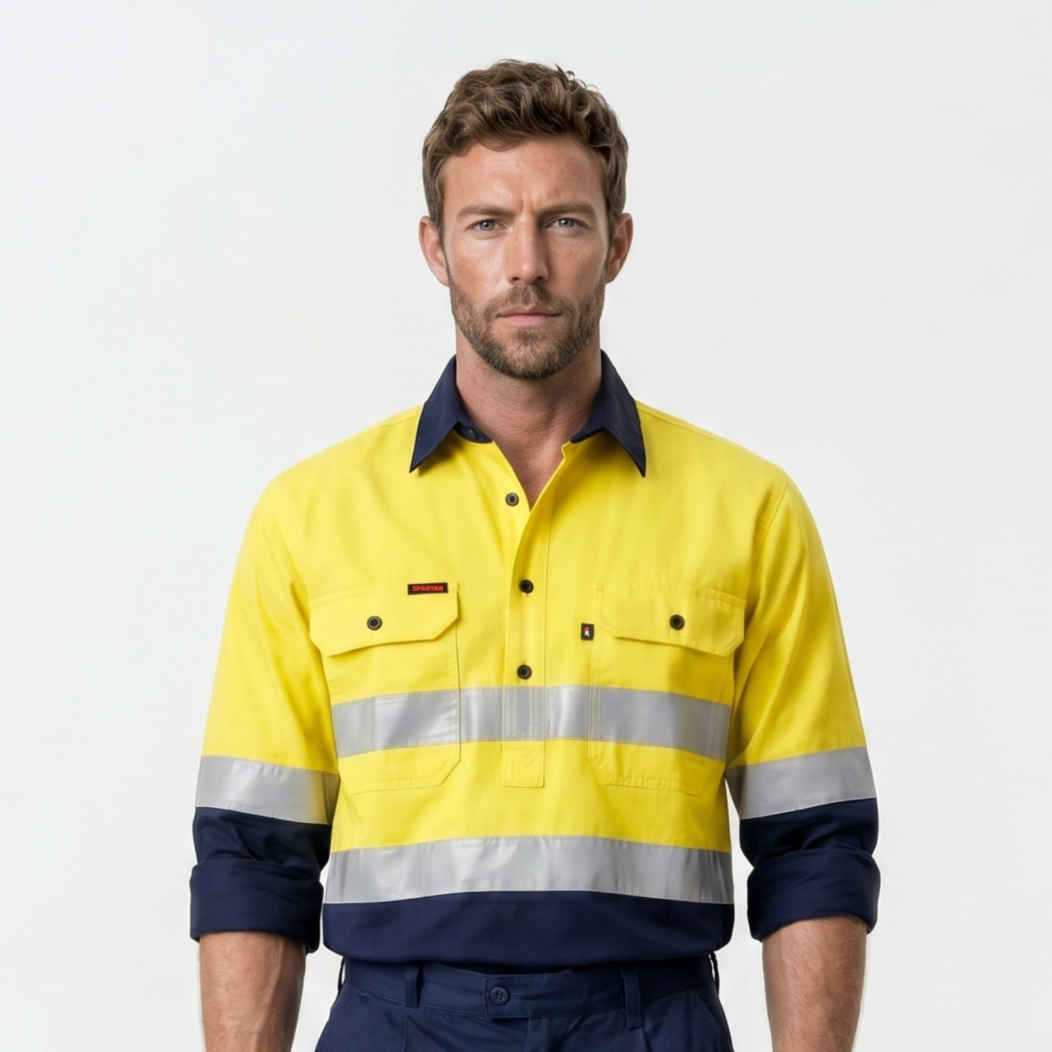 Taped Cool Breathe Hi Vis Closed Front Shirt - Yellow/Navy - Image 3
