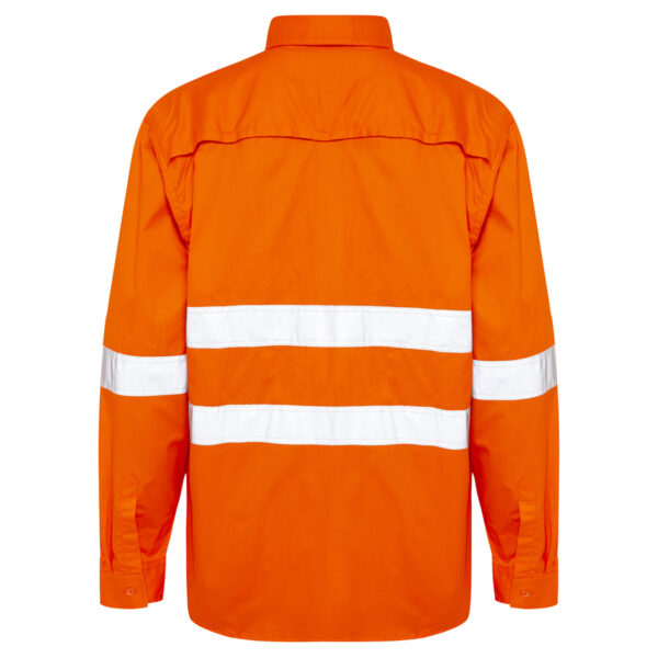 Hi Vis Orange Work shirt with reflective tape around chest back