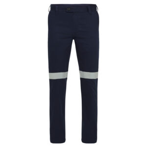 Navy Blue Cotton Drill work pants with reflective tape front