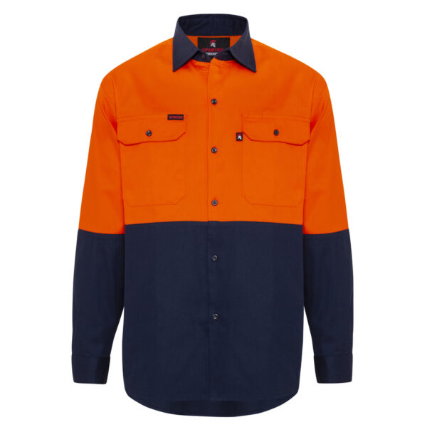 Hi Vis Orange Navy Blue Cotton Drill Work Shirt