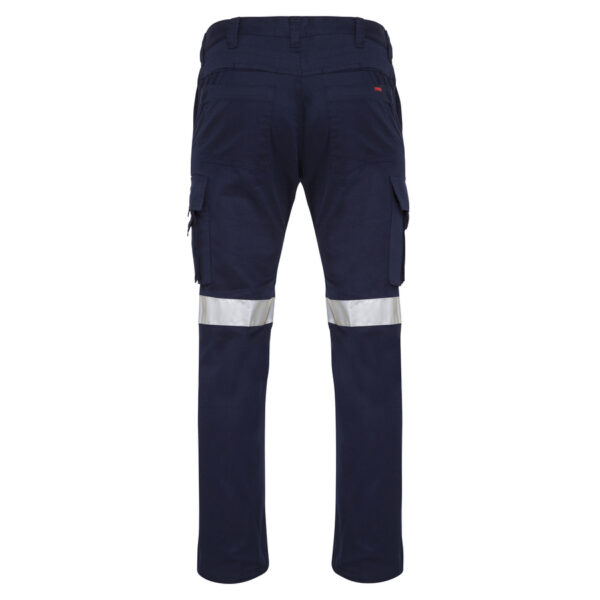 Navy Blue Premium Ripstop Cargo Work Pants with reflective tape - rear view
