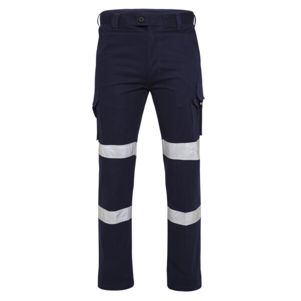 Navy Blue Cotton Drill Cargo Work Pants with Reflective Tape - front view