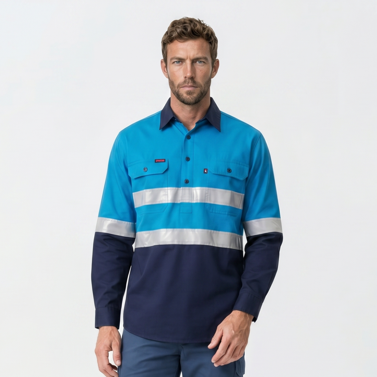 Taped Cool Breathe Hi Vis Closed Front Shirt - Aqua/Navy - Image 3